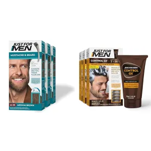 Just For Men Mustache & Beard, Beard Dye for Men with Brush Included for Easy Application & Control GX Grey Reducing 2-in-1 Shampoo and Conditioner