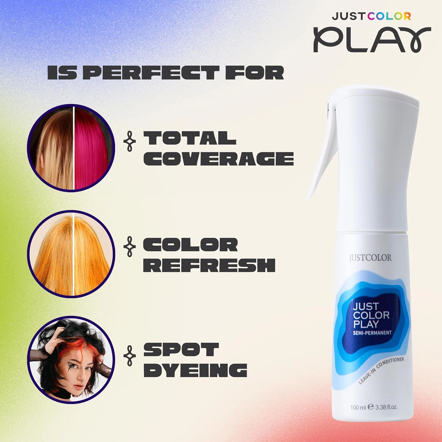 Just Color Hair Dye Spray | Semi-Permanent | 10-Minute Process | Custom Color Options | Ultra Fuchsia | Leave in Conditioner | Ammonia & PPD Free | Lasts 8-12 Washes | Pack of 2