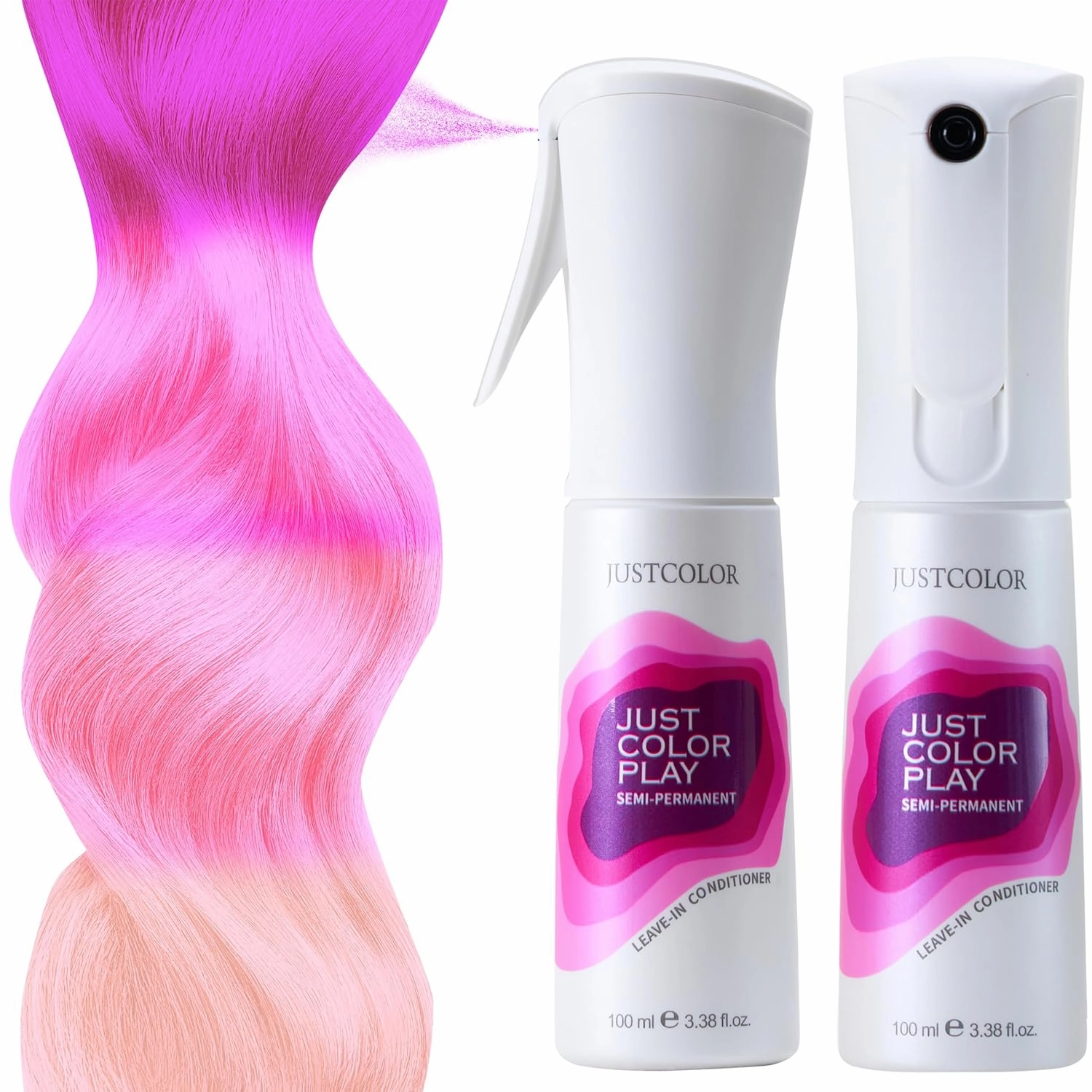 Just Color Hair Dye Spray | Semi-Permanent | 10-Minute Process | Custom Color Options | Ultra Fuchsia | Leave in Conditioner | Ammonia & PPD Free | Lasts 8-12 Washes | Pack of 2