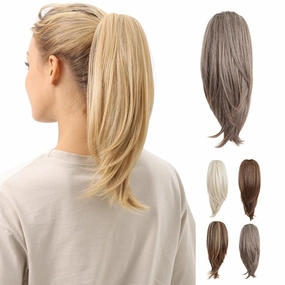 JUVABUN Straight ponytail 15''-Brownish Gray|Claw Clip In Ponytail Hair Extensions | Synthetic clips pony tails hair extensions |Hair Extensions for Women|Straight ponytail extension real human hair