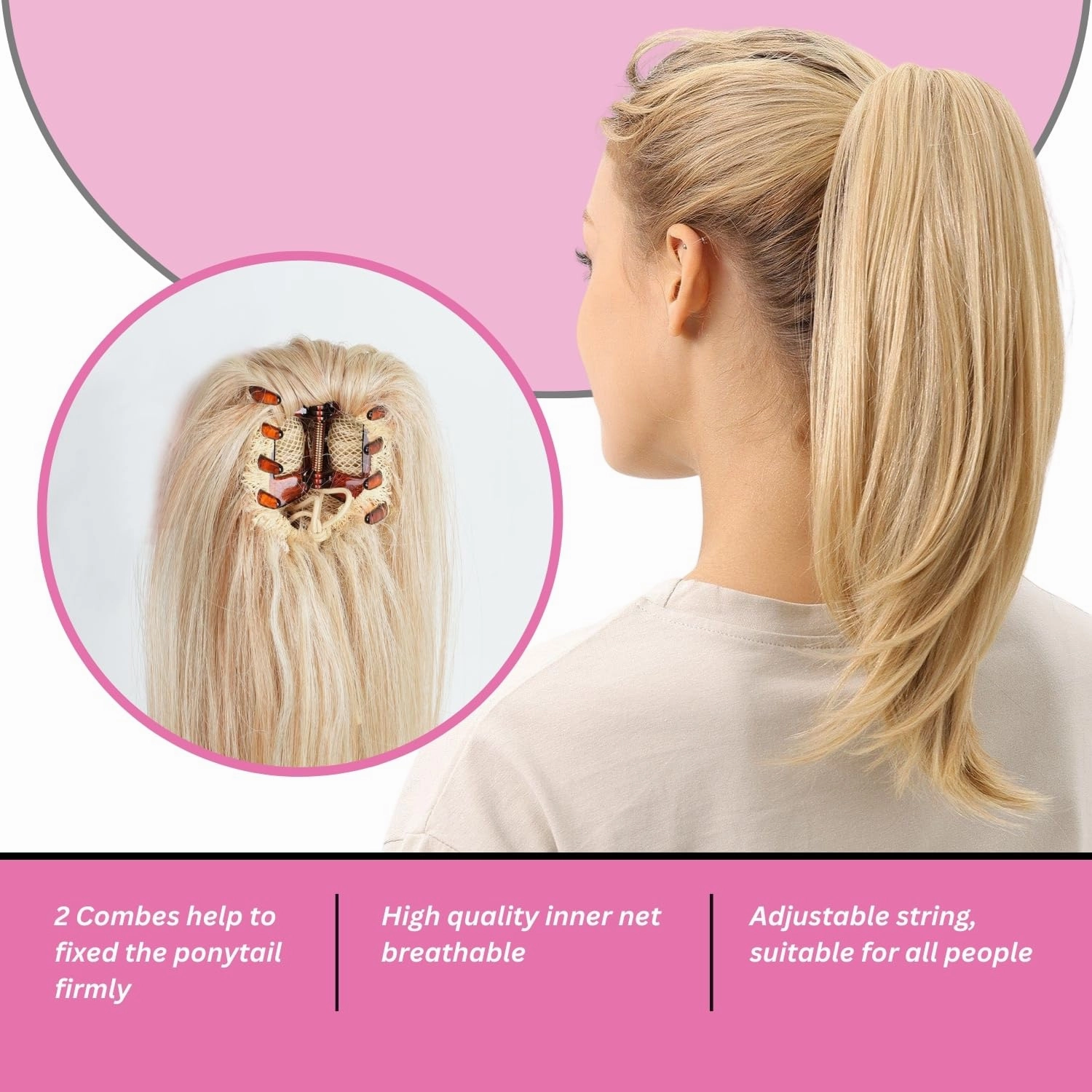 JUVABUN Straight ponytail 15''-Dark Brown|Claw Clip In Ponytail Hair Extensions | Synthetic clips pony tails hair extensions |Hair Extensions for Women|Straight ponytail extension real human hair