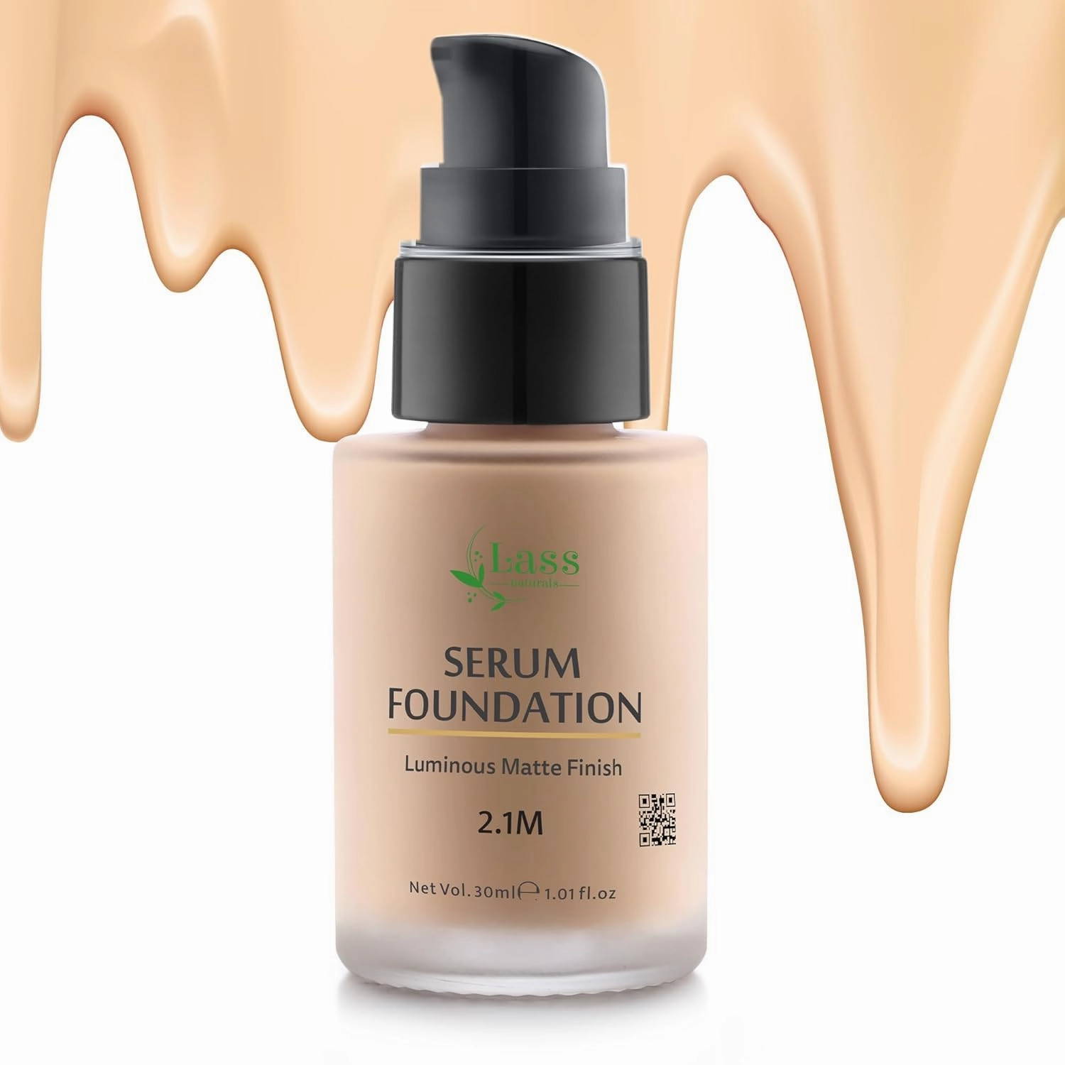 JVNX Serum Foundation, Luminous Matte Finish Aqua Base, With 30 , Hyaluronic & Salicylic 0.15%, No Sillicons & Paraben, No Artificial Color, 2.1 Medium - 30ml