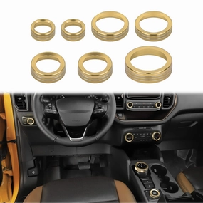 JWWY Air Conditioner Headlight Switch Knob 4WD Wheel Drive Trailer Gear Shift Switch Knob Cover for 2021-2025 Ford Bronco Sport Accessories Aluminum Alloy 7PCS Gold（Don't fit Bronco）