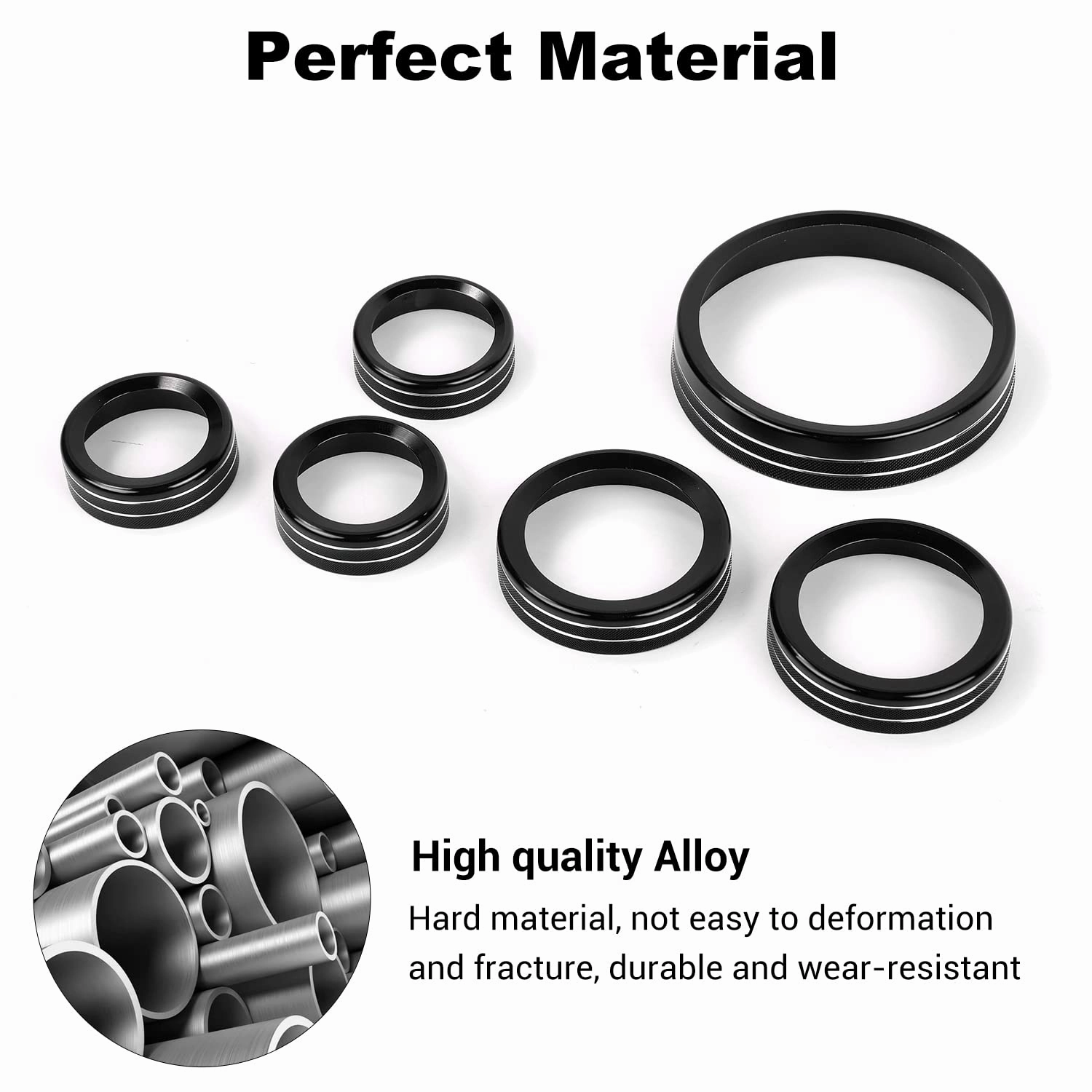 JWWY Air Conditioner Headlight Switch Knob 4WD Wheel Drive Trailer Gear Switch Knob Cover for 2021-2025 Ford Bronco Accessories Aluminum Alloy 6PCS Black（Don't fit Bronco Sport）