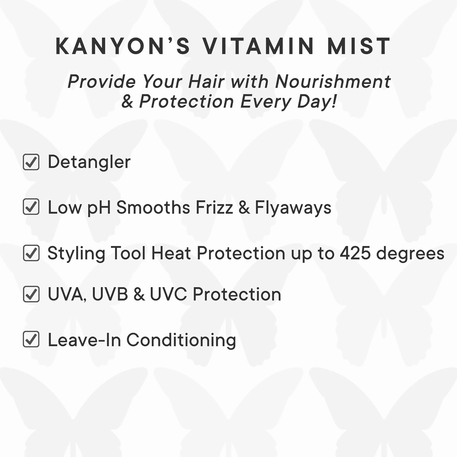Kanyon Vitamin Mist 6.7 Oz Leave in Conditioning Spray for Hair Styling – Detangling Conditioner for Frizz, Split Ends & Flyaway Hairs – UV & Heat Protection – Vegan – USA Made