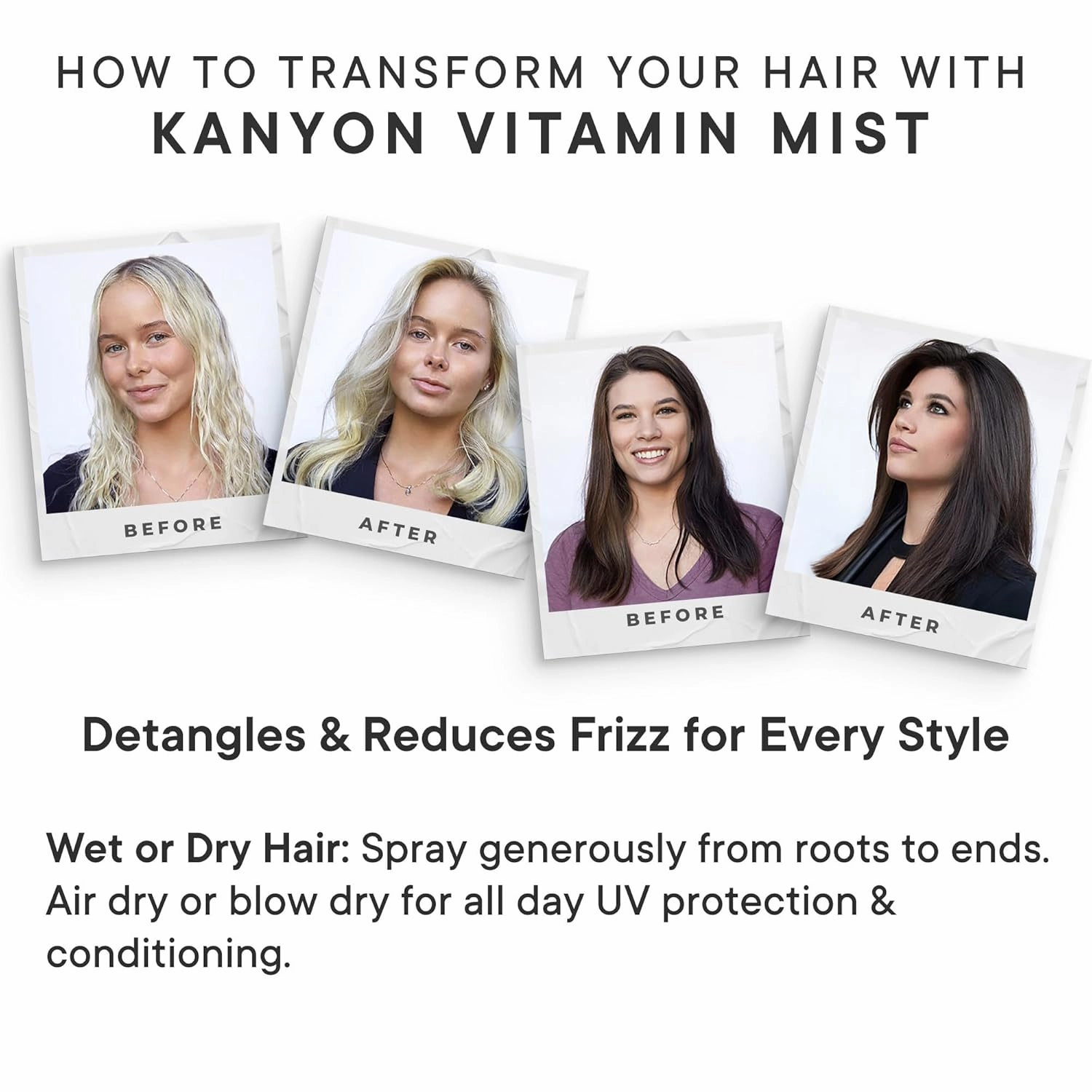 Kanyon Vitamin Mist 6.7 Oz Leave in Conditioning Spray for Hair Styling – Detangling Conditioner for Frizz, Split Ends & Flyaway Hairs – UV & Heat Protection – Vegan – USA Made