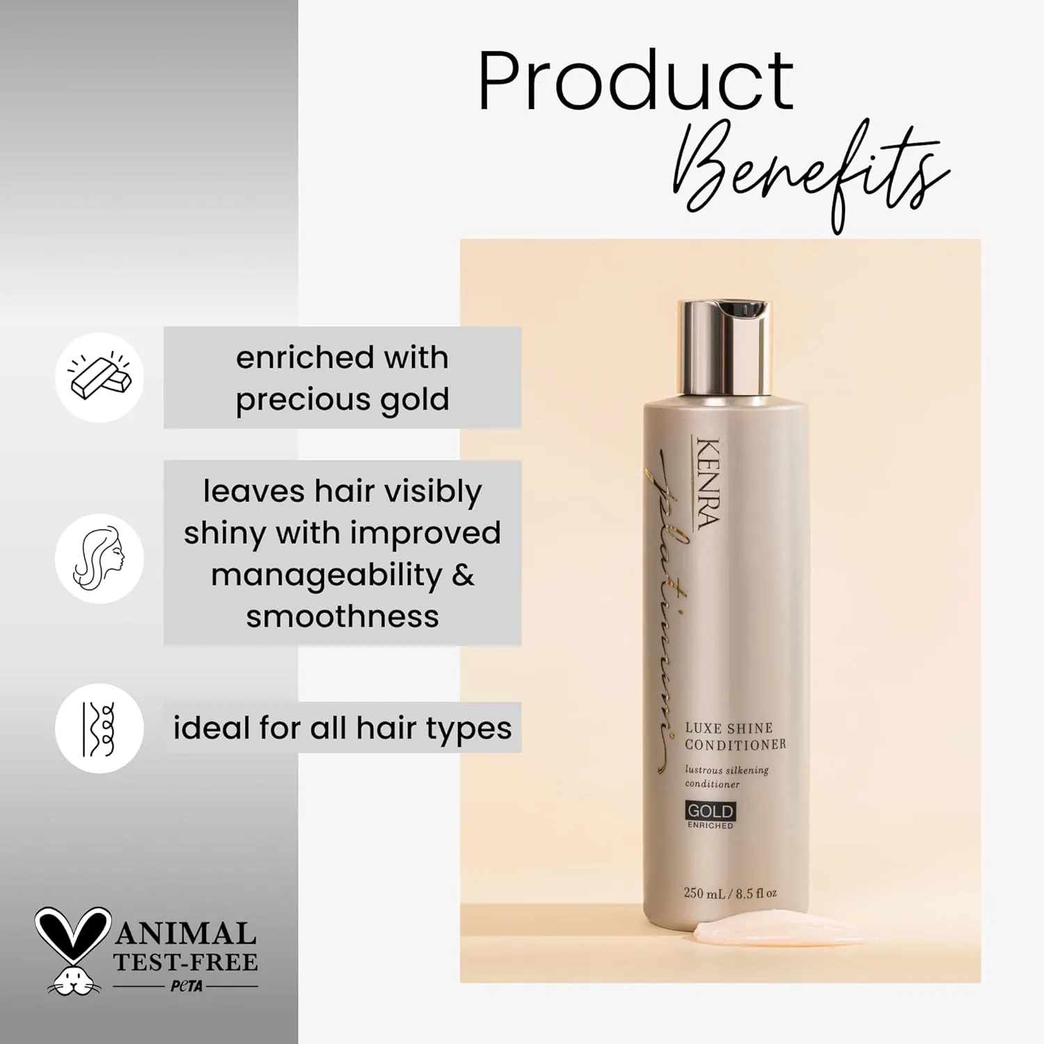 Kenra Platinum Luxe Shine Conditioner | Gold Enriched | Rich, Shine-Enhancing Daily Conditioner | Revitalies for Improved Manageability & Smoothness | All Hair Types | 8.5 fl. Oz