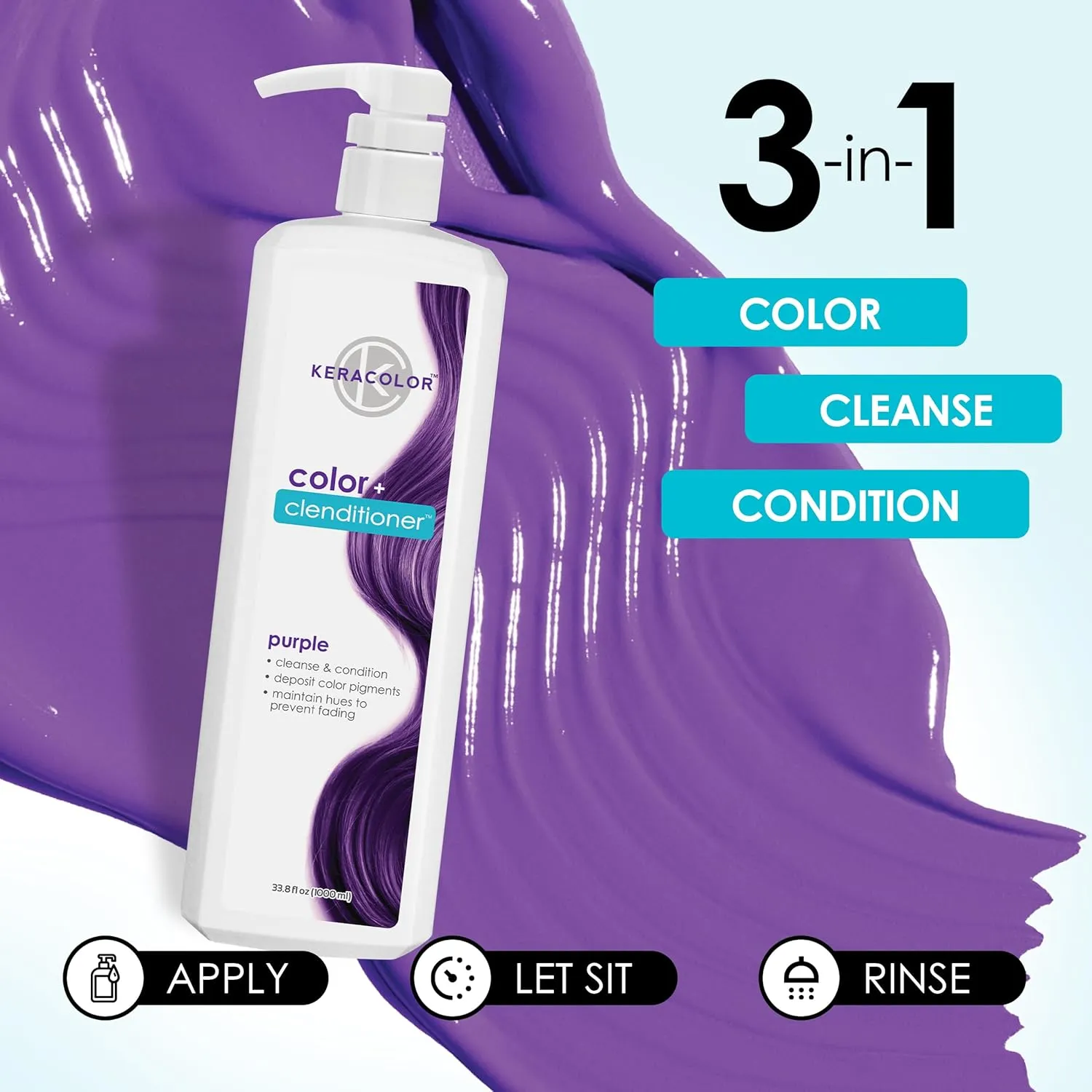 Keracolor Color   Clenditioner 3-in-1 Color-Depositing Conditioner, Gentle Cleansing Conditioner Infusing Semi-Permanent Hair Color, 9 Shades, 33.8 Fl Oz