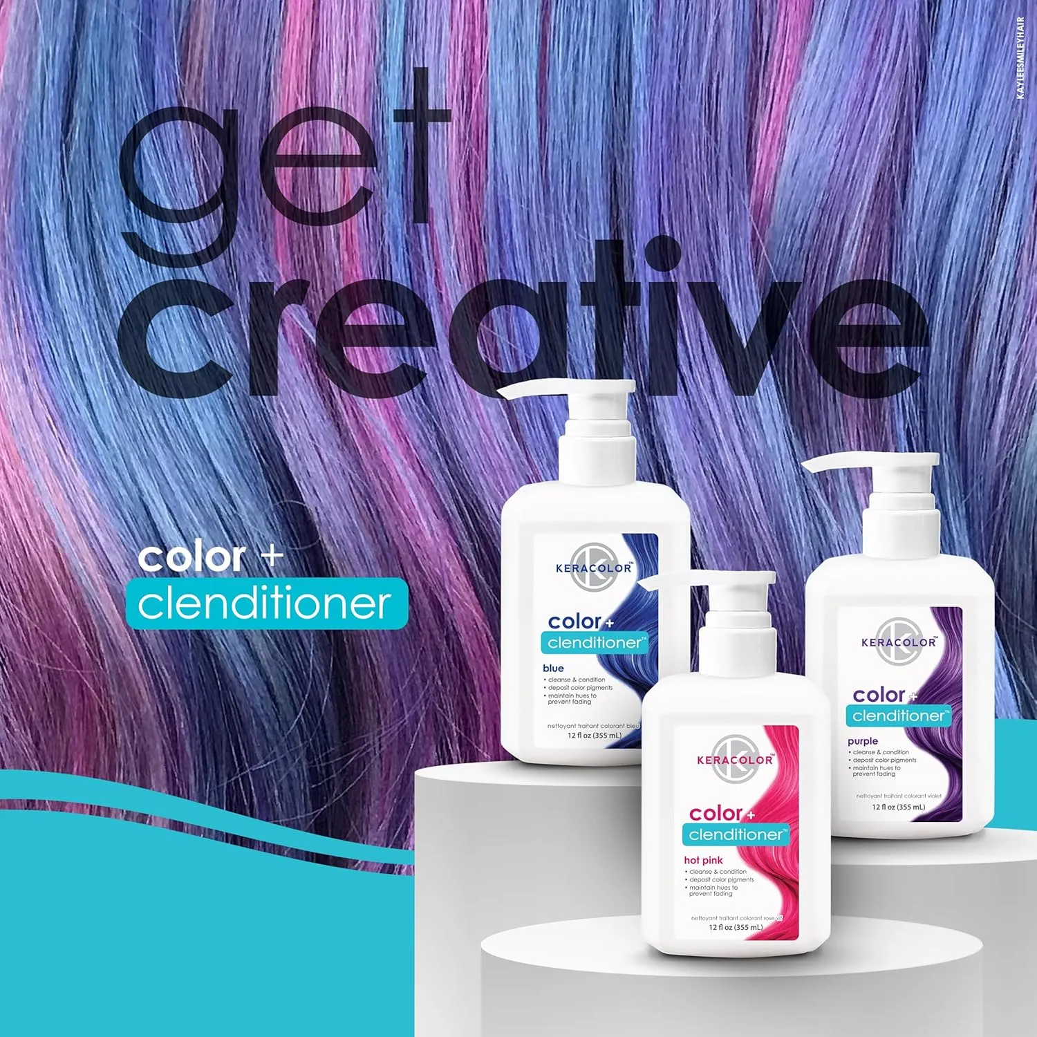 Keracolor Color   Clenditioner 3-in-1 Color-Depositing Conditioner, Gentle Cleansing Conditioner Infusing Semi-Permanent Hair Color, 9 Shades, 33.8 Fl Oz