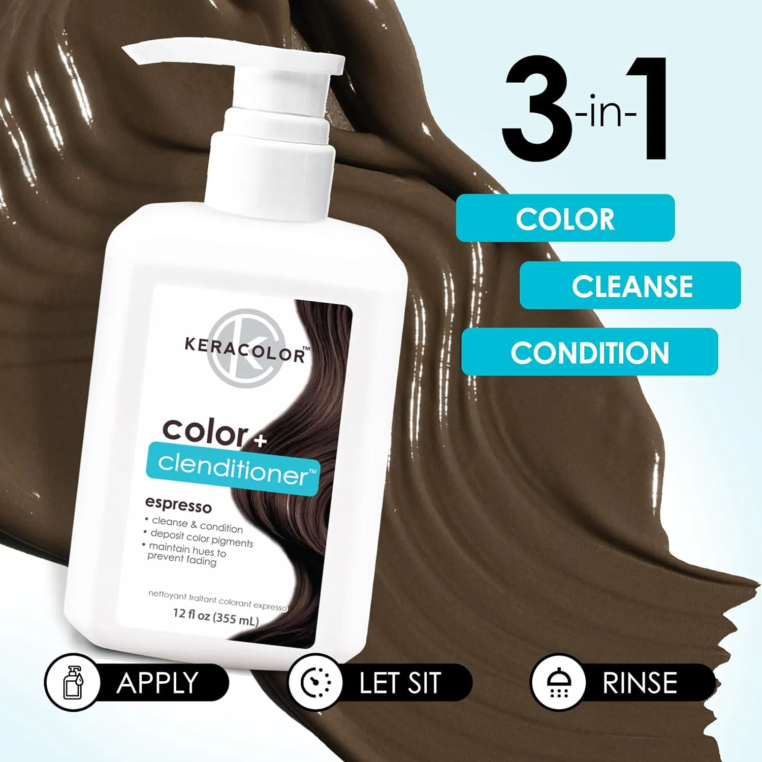 Keracolor Color   Clenditioner 3-in-1 Color-Depositing Conditioner, Gently Cleanses & Conditions, Semi-Permanent Hair Color, 23 Shades, 12 Fl Oz