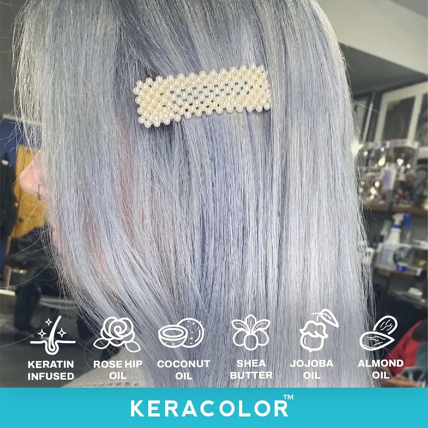 KERACOLOR Kit of 3-in-1 (Cleanse   Conditioner   Color) Silver Blue Semi-Permanent Hair Dye and Finishing Hair Spray 10oz