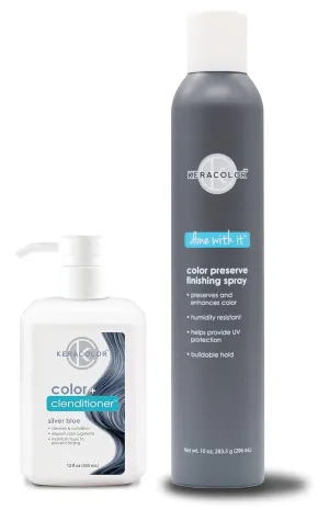 KERACOLOR Kit of 3-in-1 (Cleanse   Conditioner   Color) Silver Blue Semi-Permanent Hair Dye and Finishing Hair Spray 10oz