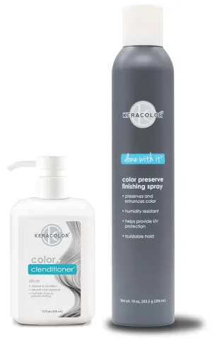 KERACOLOR Kit of 3-in-1 (Cleanse   Conditioner   Color) Silver Semi-Permanent Hair Dye and Finishing Hair Spray 10oz