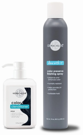 KERACOLOR Kit of 3-in-1 (Cleanse   Conditioner   Color) Onyx Semi-Permanent Hair Dye and Finishing Hair Spray 10oz