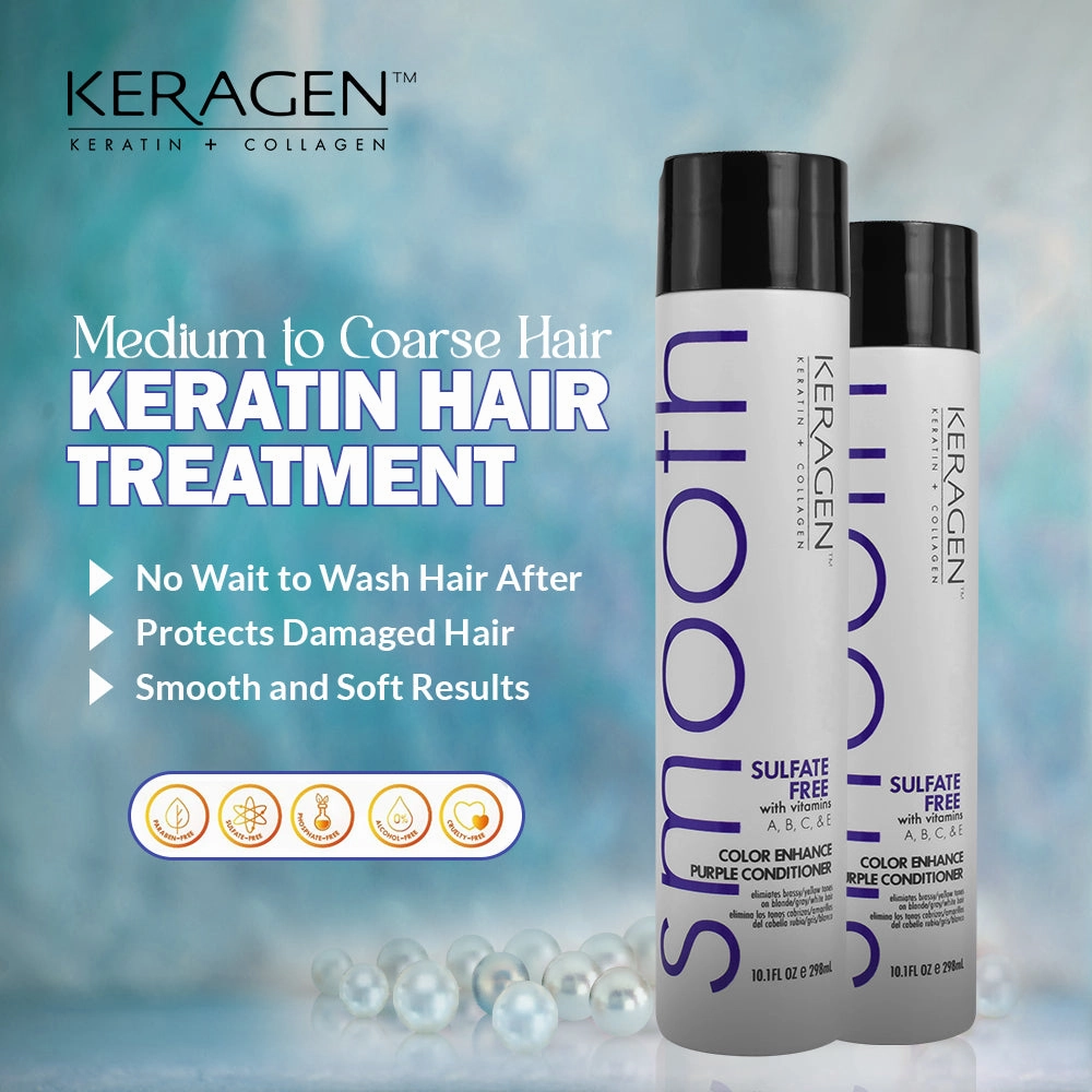 KERAGEN Sulfate-Free Color Enhance Purple Conditioner – Neutralizes Yellow Tones for Blonde & Silver Hair, with Keratin, Panthenol, Vitamins, Collagen & Jojoba Oil