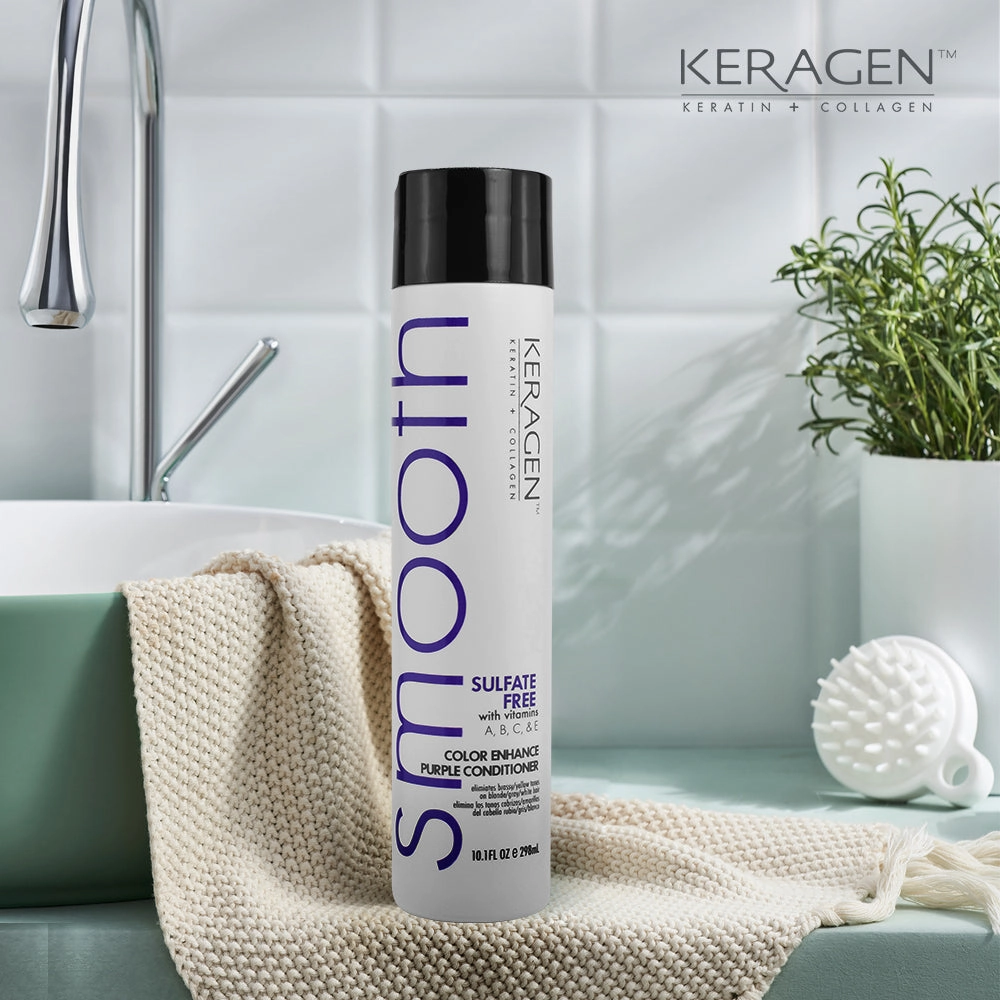 KERAGEN Sulfate-Free Color Enhance Purple Conditioner – Neutralizes Yellow Tones for Blonde & Silver Hair, with Keratin, Panthenol, Vitamins, Collagen & Jojoba Oil