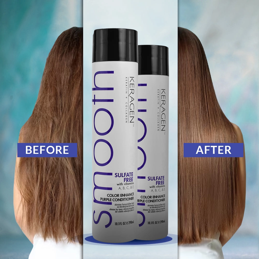 KERAGEN Sulfate-Free Color Enhance Purple Conditioner – Neutralizes Yellow Tones for Blonde & Silver Hair, with Keratin, Panthenol, Vitamins, Collagen & Jojoba Oil
