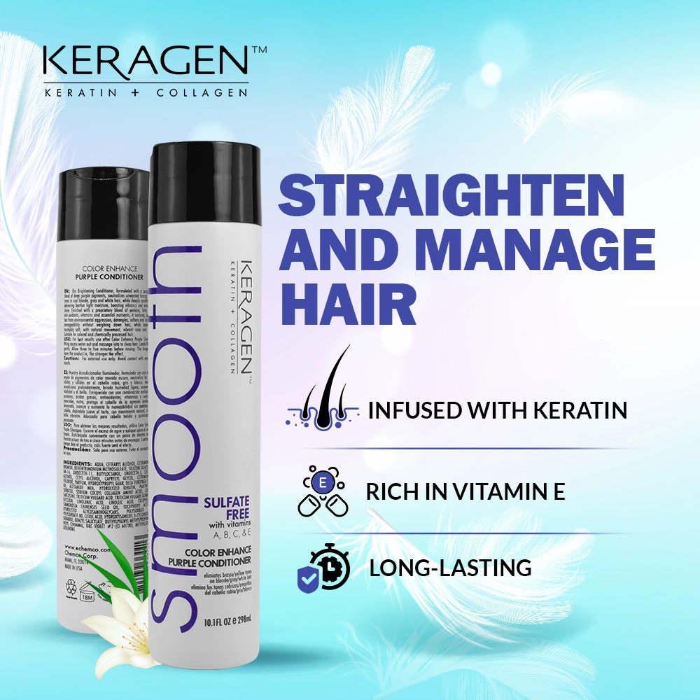 KERAGEN Sulfate-Free Color Enhance Purple Conditioner – Neutralizes Yellow Tones for Blonde & Silver Hair, with Keratin, Panthenol, Vitamins, Collagen & Jojoba Oil