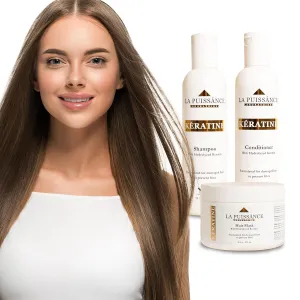 Keratin Hair Care Set - Shampoo, Conditioner, and Hair Mask - Complete Treatment for Dry, Damaged, Frizzy Hair - Repair, Hydrate, and Add Shine - for Home and Salon Use