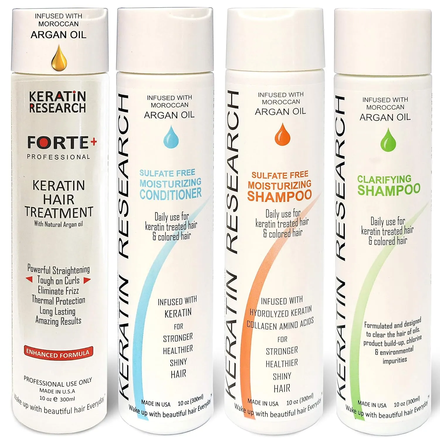 Keratin Research Forte Complex Brazilian Keratin Blowout Straightening Smoothing Hair Treatment with Moroccan Argan oil 4 Bottles 300ml Kit Sulfate Free Queratina Keratina Brasilera Tratamiento Forte