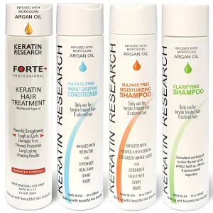 Keratin Research Forte Complex Brazilian Keratin Blowout Straightening Smoothing Hair Treatment with Moroccan Argan oil 4 Bottles 300ml Kit Sulfate Free Queratina Keratina Brasilera Tratamiento Forte