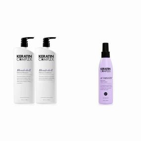 Keratin Complex - Blondeshell Debrass Shampoo & Conditioner Duo - 33.8 fl oz Each & KCSMOOTH Restorative Leave-in Lotion Blow Dry Aid - 5 fl oz