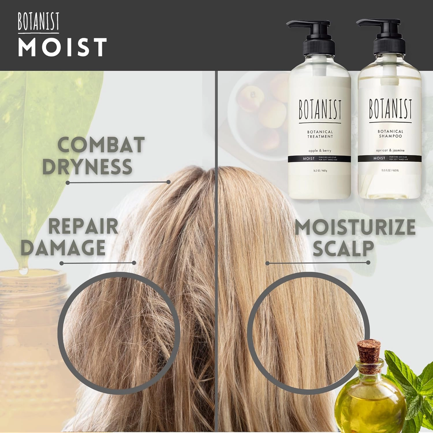 Keratin Shampoo and Conditioner Set for Dry& Damaged Hair, Organic Shampoo for Women & Men by Botanical Collagen, Protein& Hyaluronic Acid from Japan, Silicone& Sulfate Free, MOIST 31.7 Fl Oz
