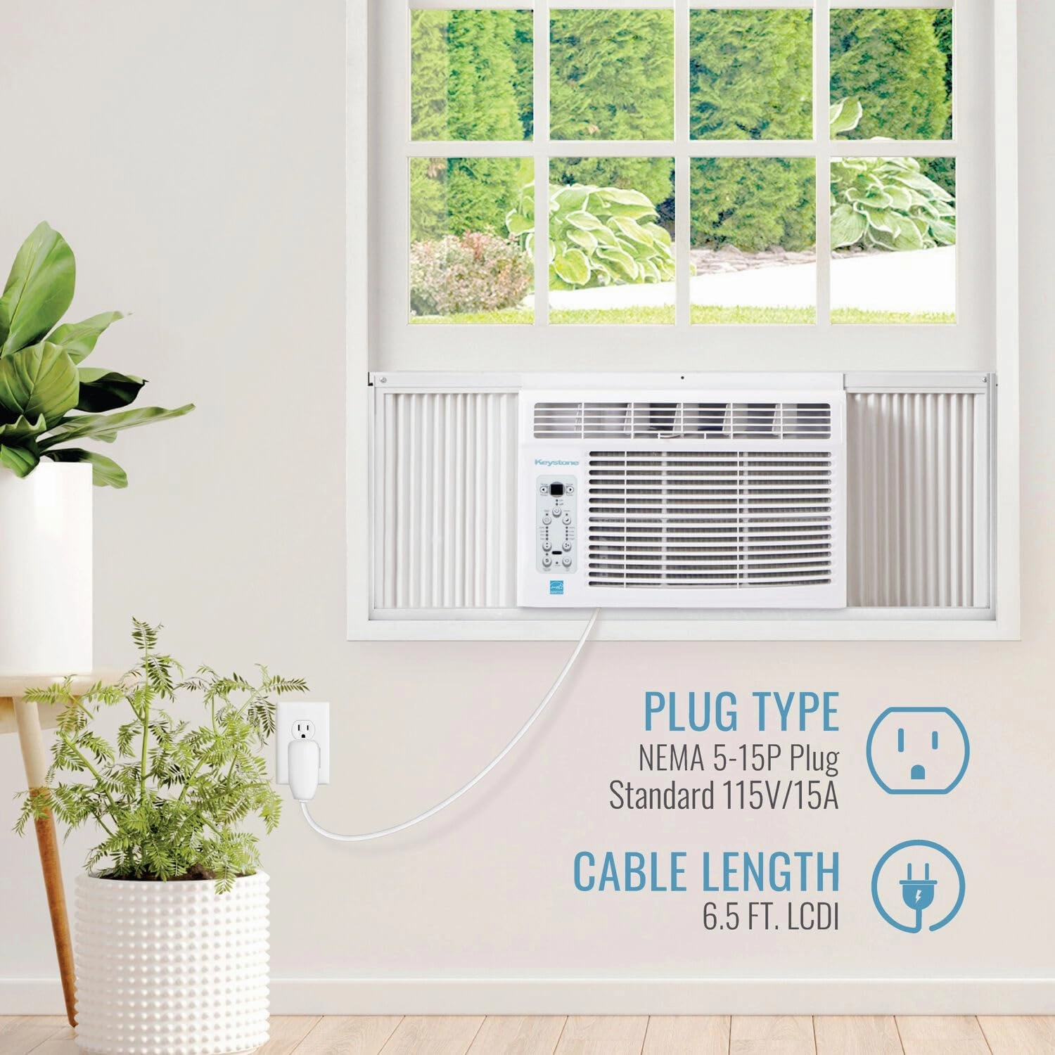Keystone 6,000 BTU Window Mounted Air Conditioner & Dehumidifier, 115V, Air Conditioner for Rooms up to 250 Sq.Ft. with Smart Remote Control