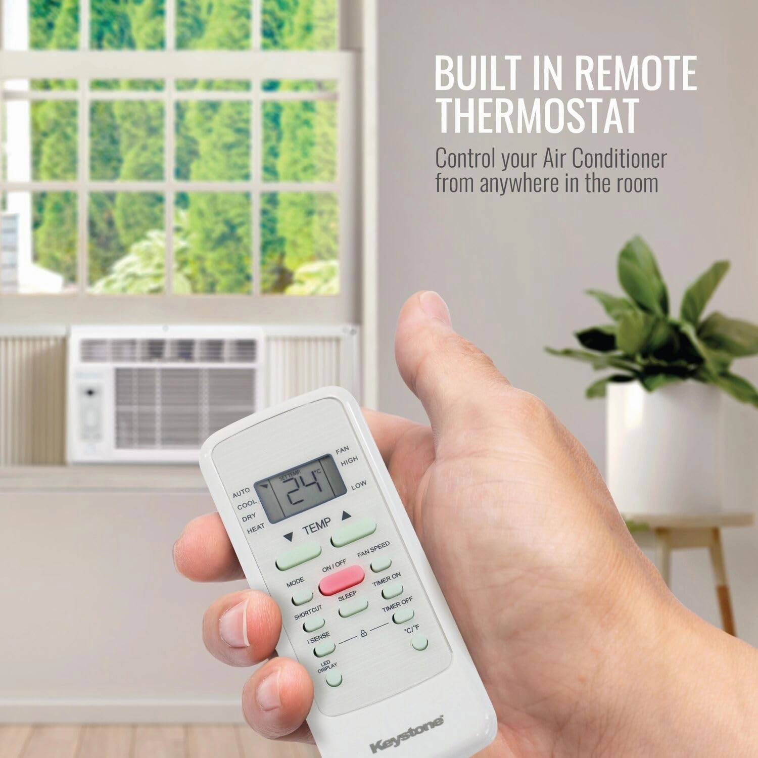 Keystone 6,000 BTU Window Mounted Air Conditioner & Dehumidifier, 115V, Air Conditioner for Rooms up to 250 Sq.Ft. with Smart Remote Control