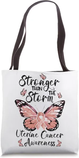 kGOE Butterfly Peach Ribbon Uterine Cancer Awareness Tote Bag