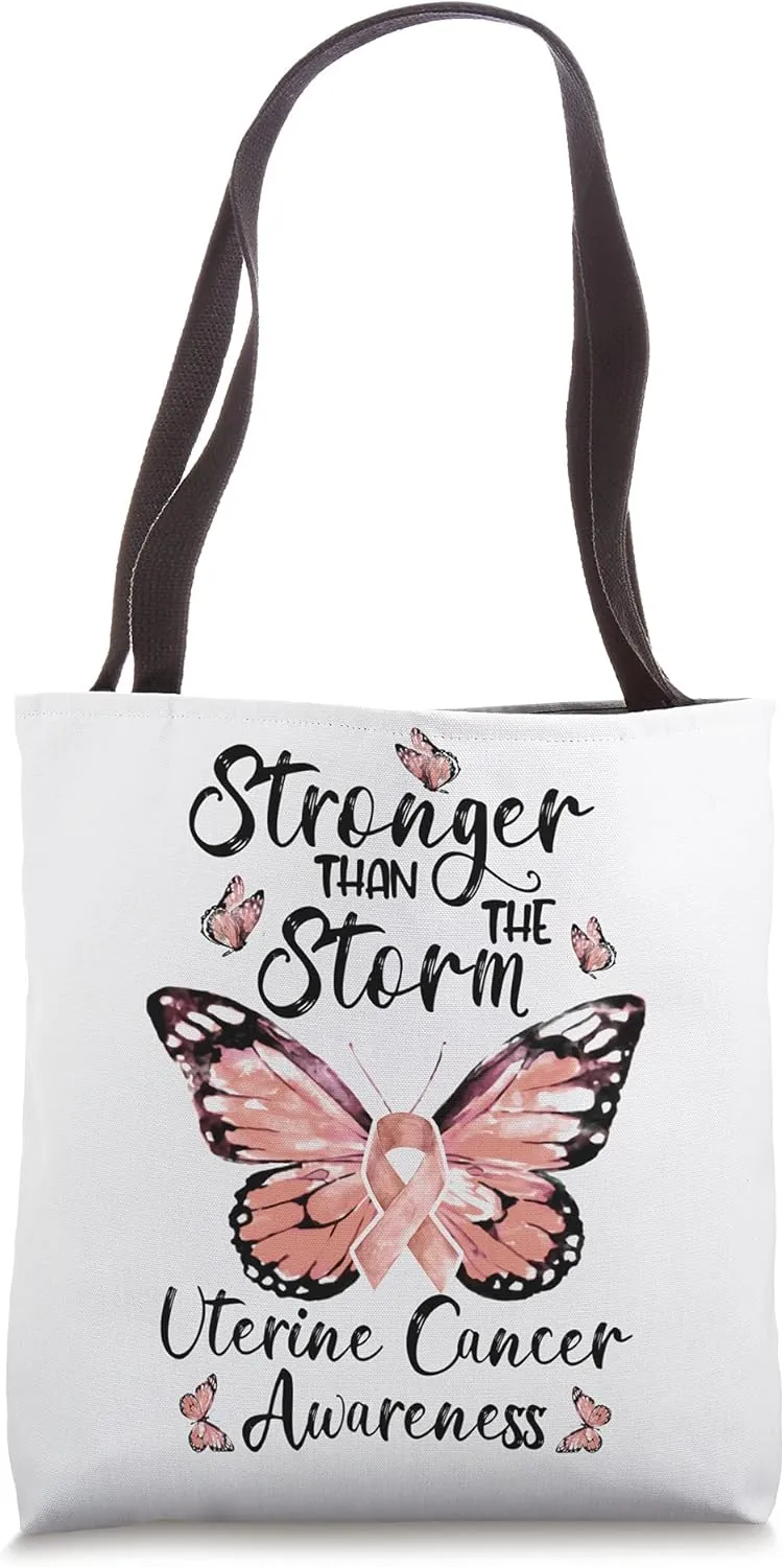 kGOE Butterfly Peach Ribbon Uterine Cancer Awareness Tote Bag