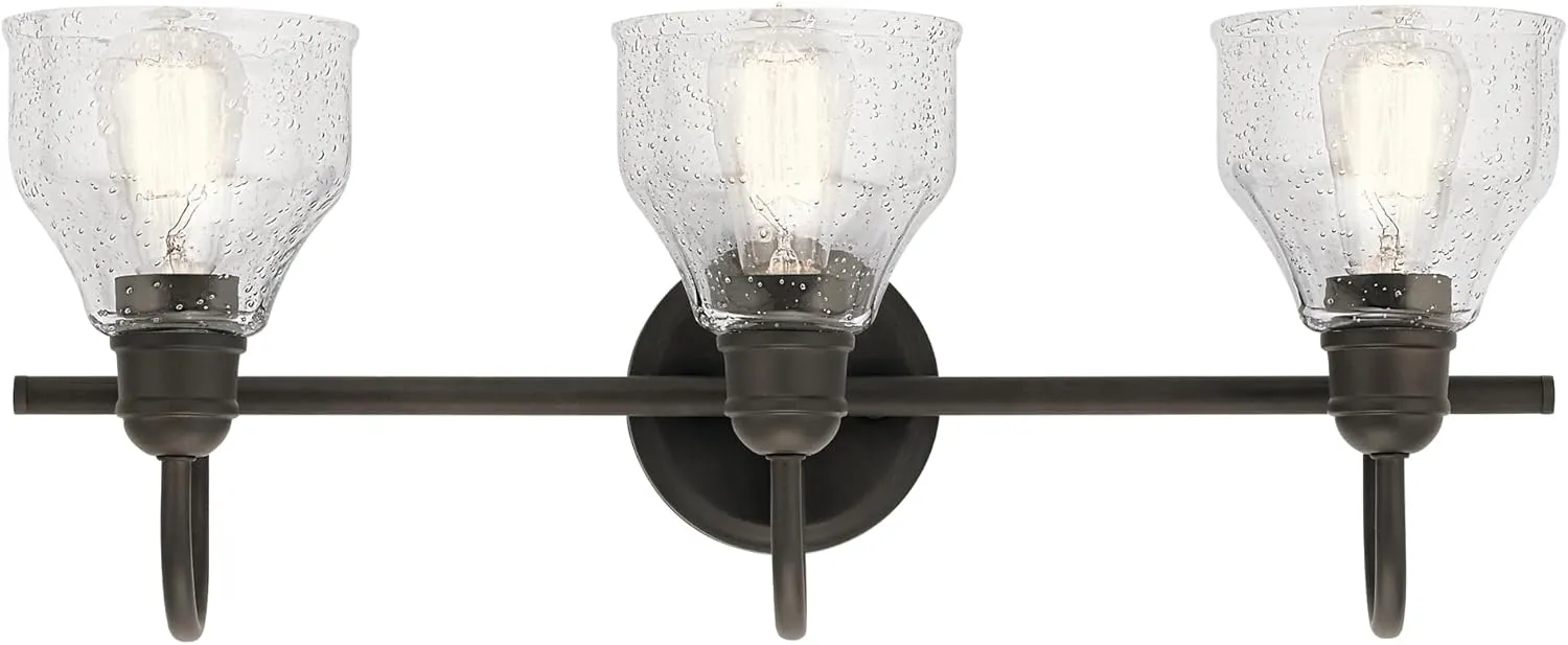 Kichler Avery 24" Vanity Bath Light in Olde Bronze®, Vintage 3-Light Bathroom Wall Mount Fixtured with Clear Seeded Glass, (24" W x 9.25" H), 45973OZ