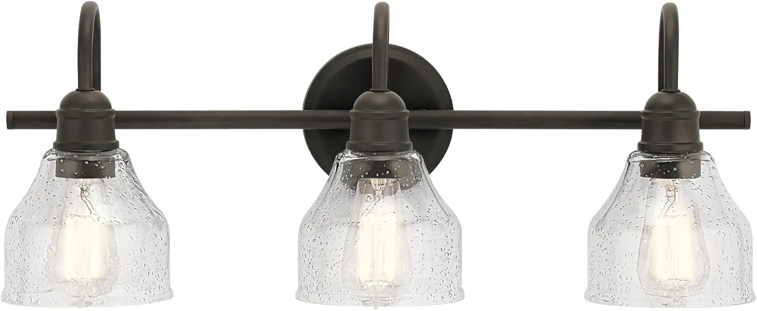 Kichler Avery 24" Vanity Bath Light in Olde Bronze®, Vintage 3-Light Bathroom Wall Mount Fixtured with Clear Seeded Glass, (24" W x 9.25" H), 45973OZ