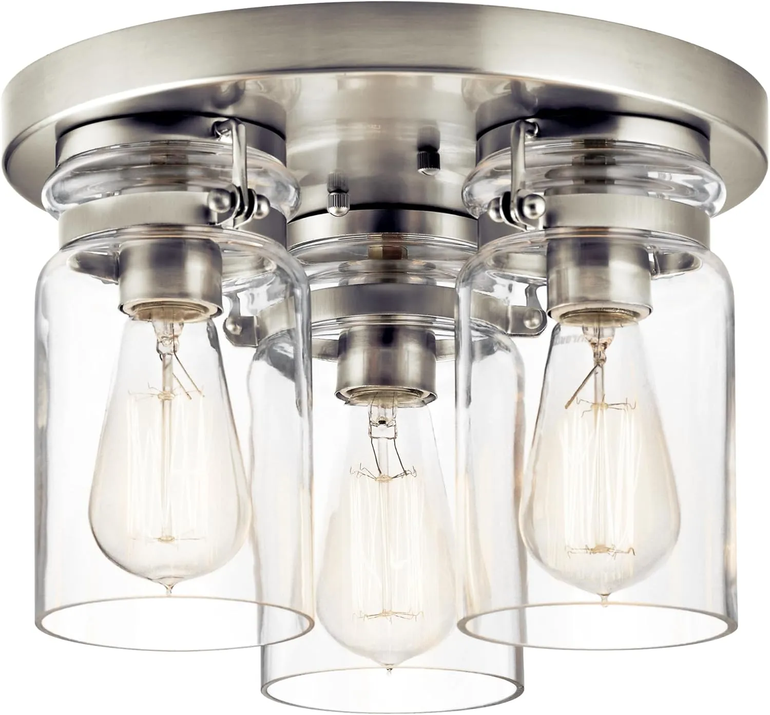 KICHLER Brinley 11.75" 3 Light Flush Mount with Clear Glass Brushed Nickel