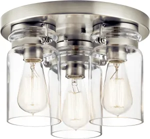 KICHLER Brinley 11.75" 3 Light Flush Mount with Clear Glass Brushed Nickel
