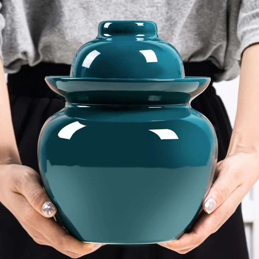 Kimchi Jar Ceramic Pickle Jar with Lids,Sourdough Crock with Lid,Kimchi Containers,Fermentation Jars Ceramic Pots, Sealed Fermentation Jars with Lids, Sauerkraut Cro Blue-1.75kg