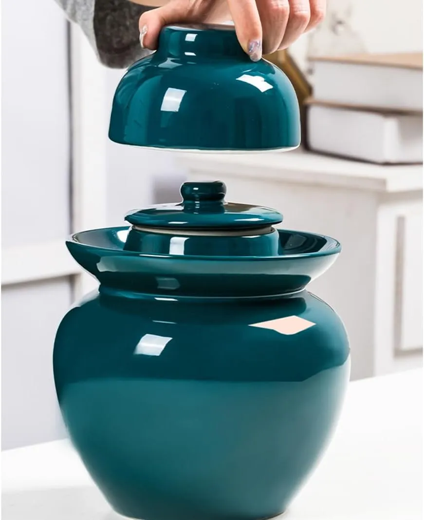 Kimchi Jar Ceramic Pickle Jar with Lids,Sourdough Crock with Lid,Kimchi Containers,Fermentation Jars Ceramic Pots, Sealed Fermentation Jars with Lids, Sauerkraut Cro Blue-1.75kg
