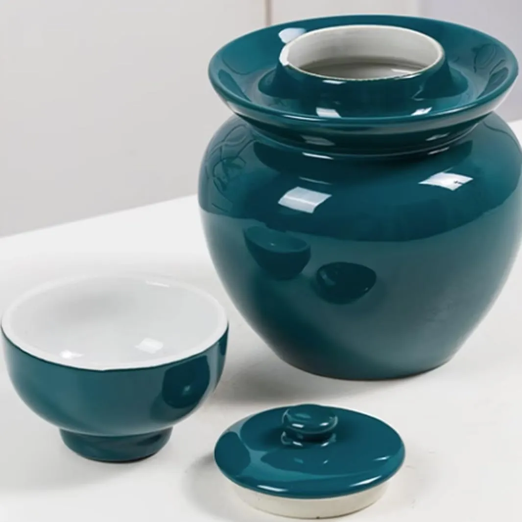 Kimchi Jar Ceramic Pickle Jar with Lids,Sourdough Crock with Lid,Kimchi Containers,Fermentation Jars Ceramic Pots, Sealed Fermentation Jars with Lids, Sauerkraut Cro Blue-1.75kg