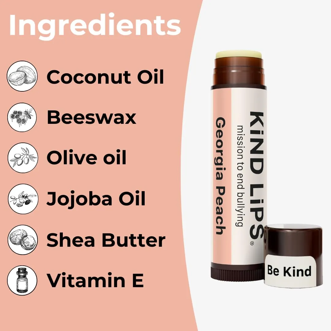Kind Lips Lip Balm - Nourishing & Moisturizing Lip Care with Shea Butter, Beeswax & Vitamin E | Georgia Peach Flavor | 0.15 Oz (Pack of 5)