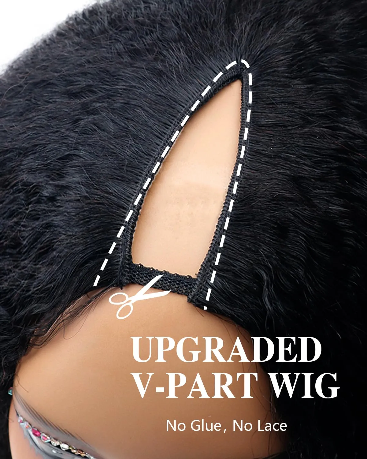Kinky Straight V Part Wigs Human Hair with Drawstring 220% Density Upgrade U Part Wigs Brazilian Human Hair Wigs 9A 270g 22inch #1B Natural Black