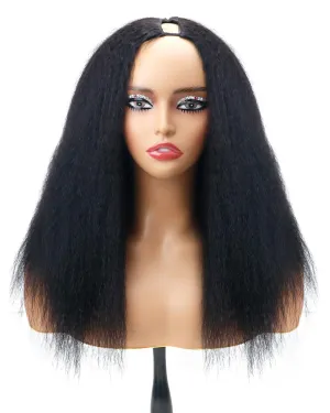 Kinky Straight V Part Wigs Human Hair with Drawstring 220% Density Upgrade U Part Wigs Brazilian Human Hair Wigs 9A 270g 22inch #1B Natural Black