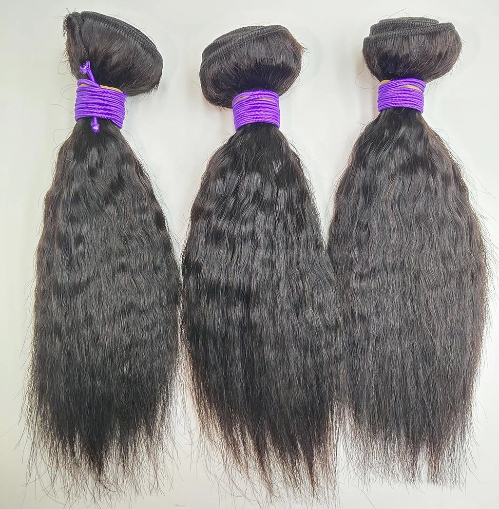 Kinky Straight 3 Bundles with 4x4 Lace Closure Free Part 100% Virgin Brazilian Human Hair Yaki Kinkycurly 10A Hair Weave Small Curly Extensions, Natural Black Color (8 8 8   8 inch)
