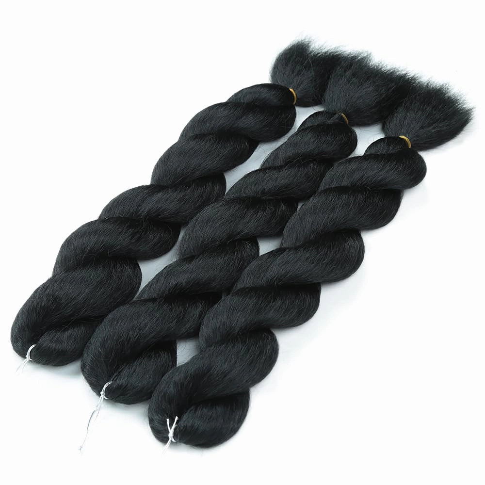 Kinky straight Vixen Crochet Bundles crochet hair16inch Natural Black Yaki Premium Synthetic Fibers for black women Hair Extension (3, 24 Inch Natural Black)