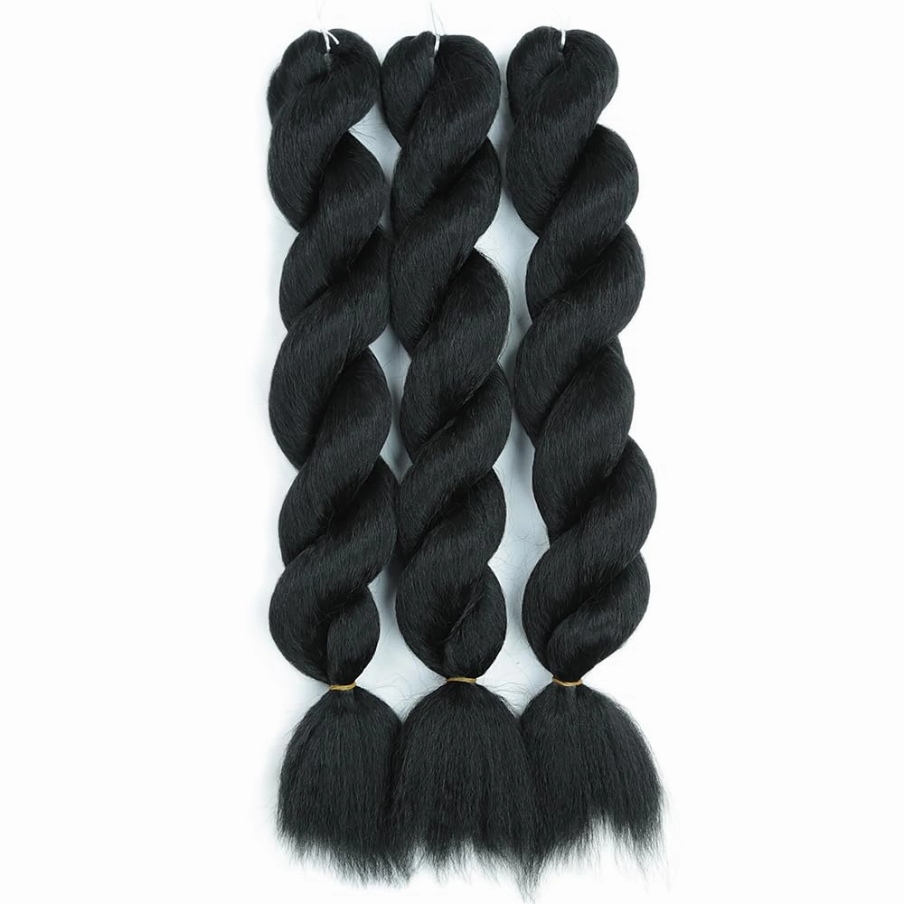 Kinky straight Vixen Crochet Bundles crochet hair16inch Natural Black Yaki Premium Synthetic Fibers for black women Hair Extension (3, 24 Inch Natural Black)