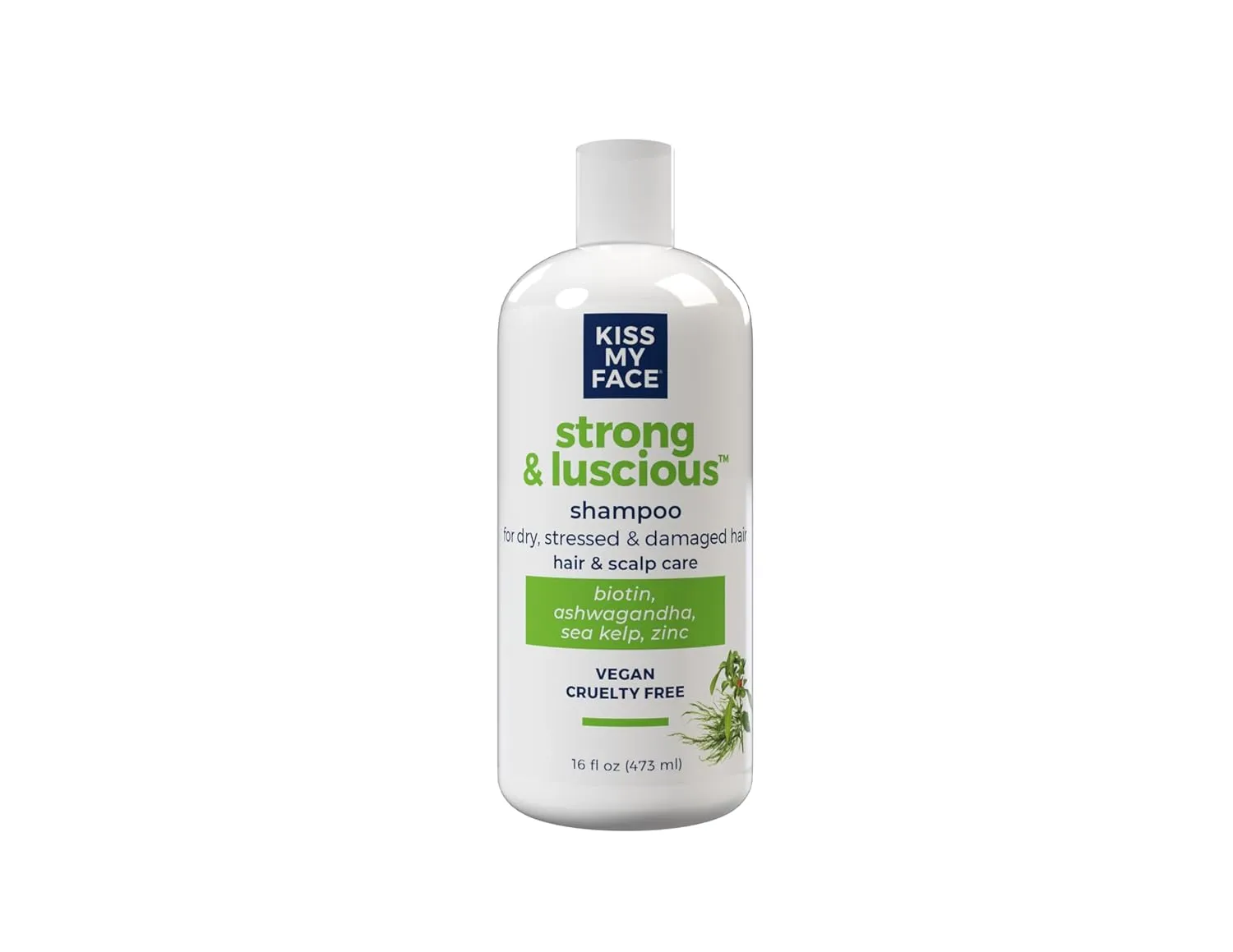 Kiss My Face Strong & Luscious Shampoo, DHT Blocker Thickening, For Dry and Damaged Hair, Women & Men, with Biotin, Ashwagandha and Sea Kelp