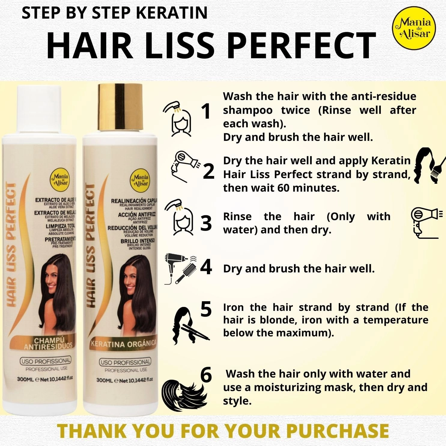 Kit Brazilian Hair Straightening Organic - Residue-Removing Shampoo and 300ml (10 oz) Hair Straightener (Pack of 2)