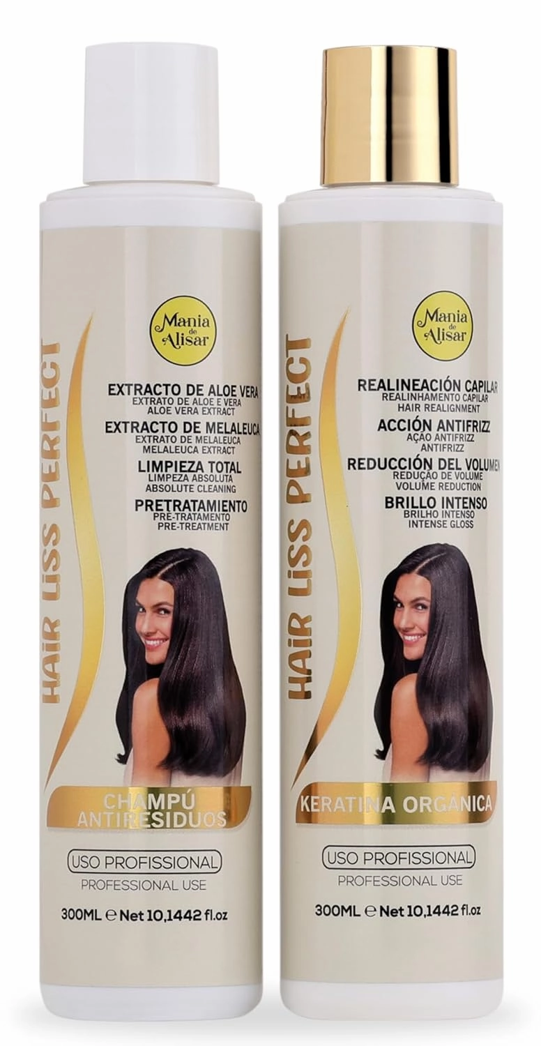 Kit Brazilian Hair Straightening Organic - Residue-Removing Shampoo and 300ml (10 oz) Hair Straightener (Pack of 2)