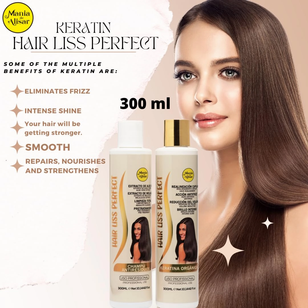 Kit Brazilian Hair Straightening Organic - Residue-Removing Shampoo and 300ml (10 oz) Hair Straightener (Pack of 2)
