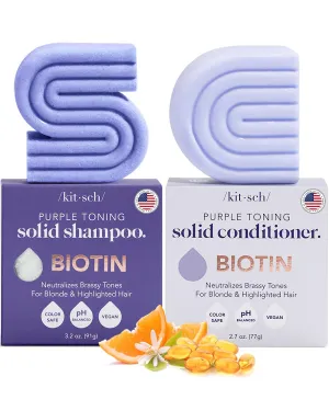 Kitsch Purple Shampoo & Conditioner Bar for Color Treated & Grey and white Hair, Made in Us, Toning Bar Shampoo & Conditioner for Blonde