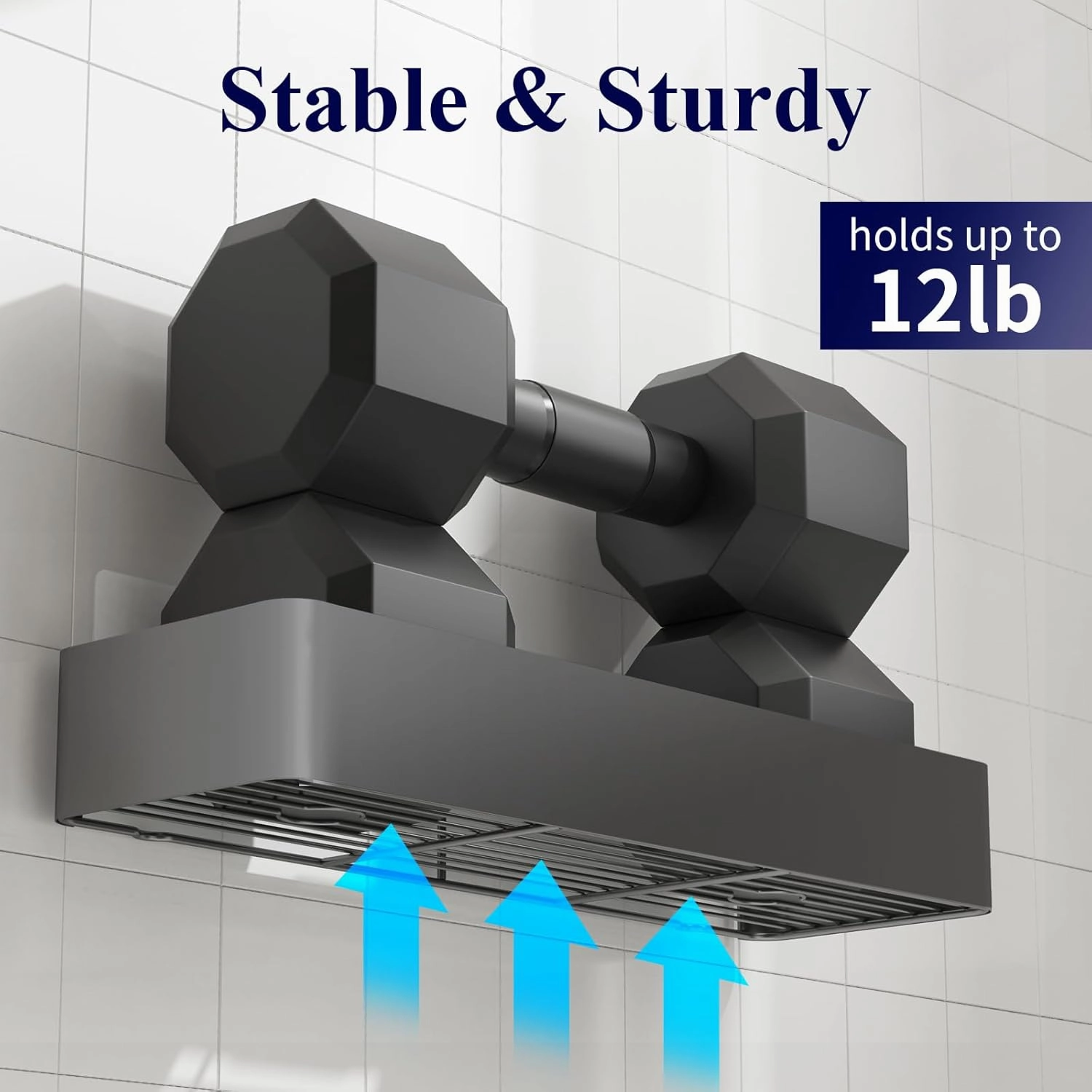Kitsure X-Large Shower Caddy - 2 Pack Adhesive Shower Organizer, Rustproof Stainless Steel Shelves, No-Drill Bathroom Organizers and Storage, Dark Grey